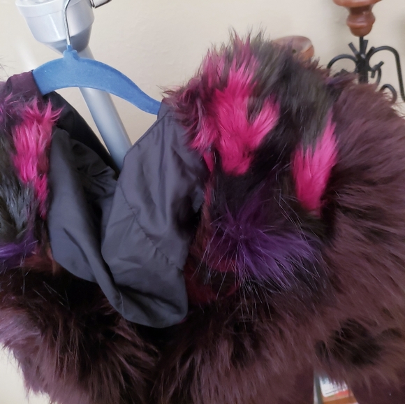 Gianni Bini Purple Fur Hooded Jacket Coat S - Picture 9 of 9
